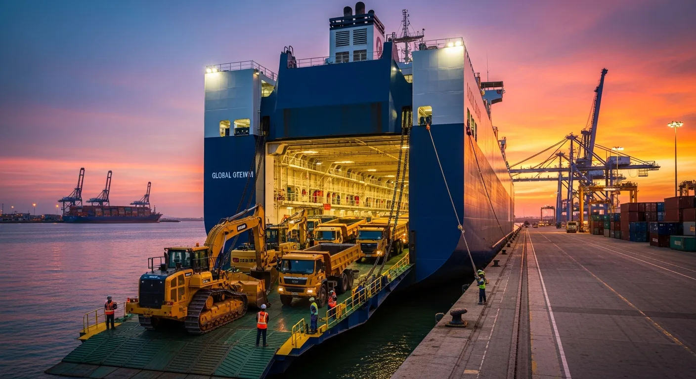 RoRo vessel loading rolling cargo at the Port of Antwerp